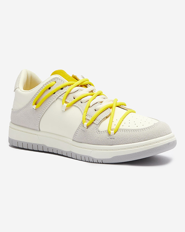 Resti White and gray women's sports sneakers with yellow laces Olierinc - Footwear