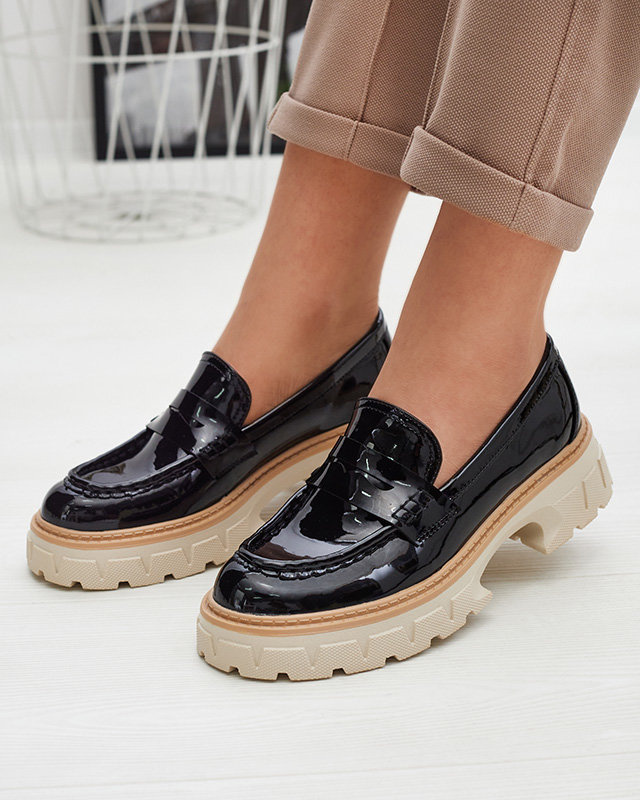 Resti Black lacquered moccasins for women Mewira - Footwear
