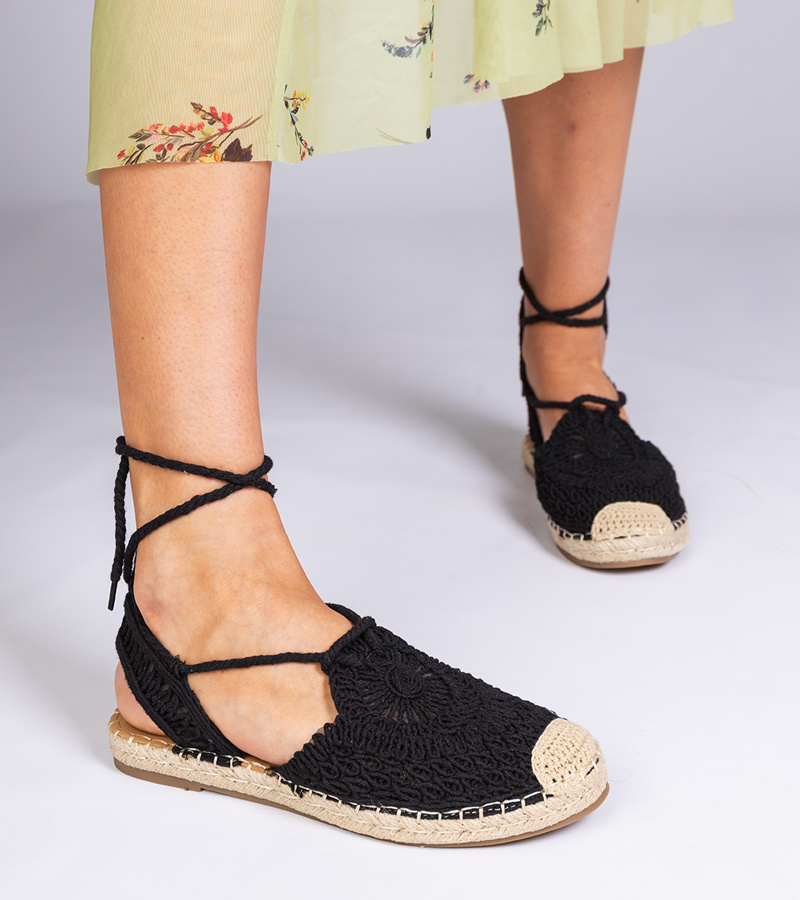 marka niezdefiniowana Black flat espadrille sandals Relis