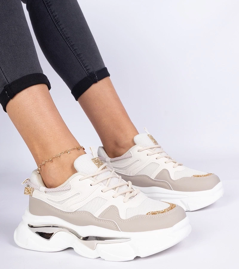 Gemre Adidași bej pentru femei decorați cu sclipici Prutto