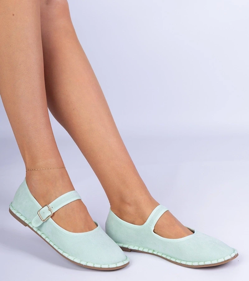 marka niezdefiniowana Green women's ballerinas with a strap Meremi
