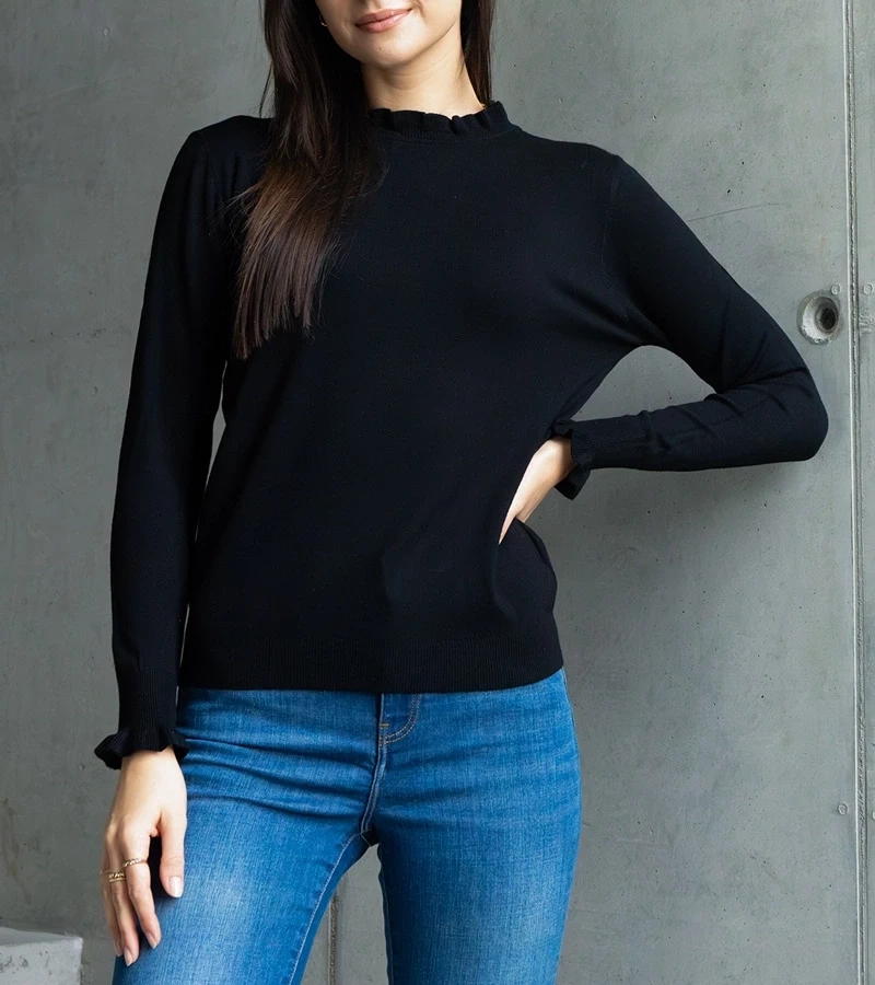 UR/CEO Black soft cardigan with ruffle detail Luel