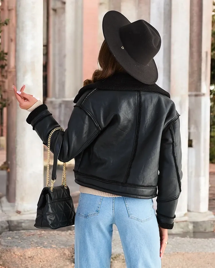 Resti Women's eco leather jacket with fur in black color