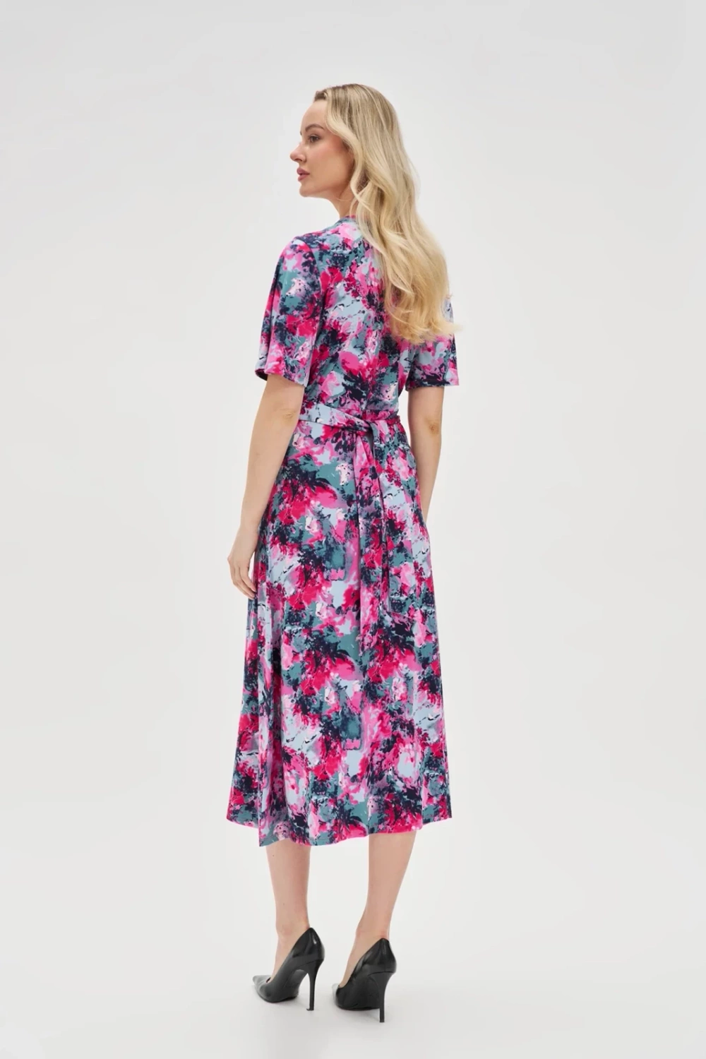 Marisse Patterned Fuchsia Dress With A Neckline