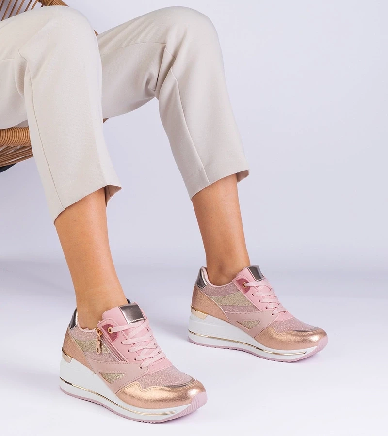 Gemre Adidași sport roz cu platformă decorați cu sclipici și inserție metalică Evklada