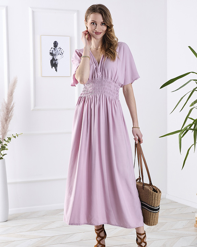 Resti Pink women's long dress with envelope neckline - Clothing