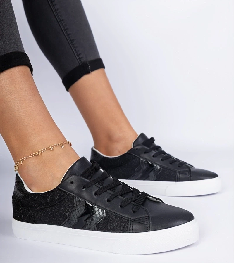 Gemre Adidași negri cu motiv animal decorat cu sclipici Walorin