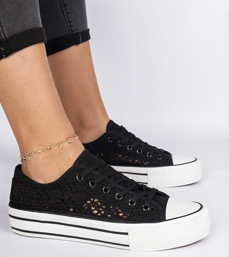 Gemre Pantofi sport negri pentru femei, perforați, Fernansis