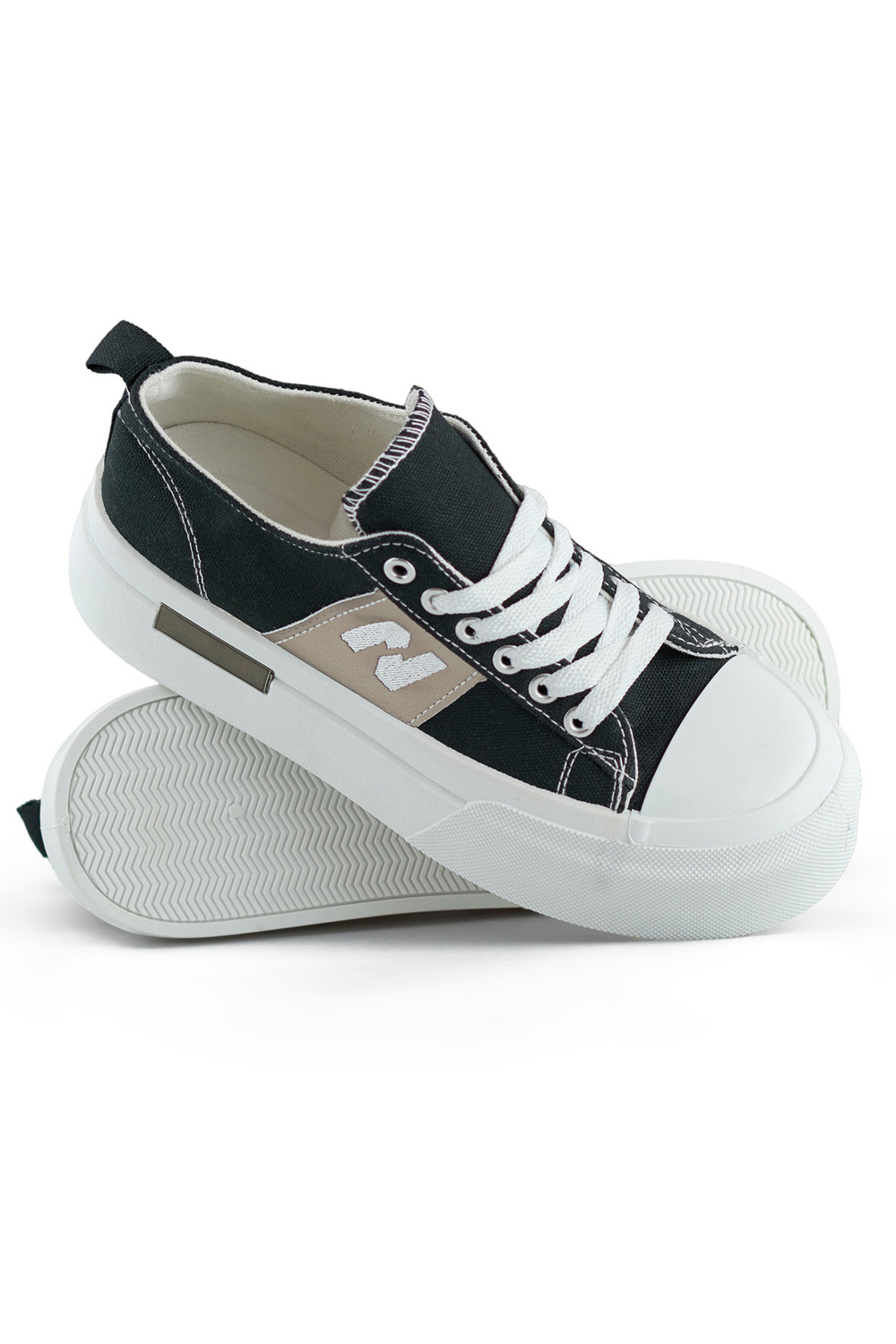 primohurt Czarne modne trampki damskie na grubej podeszwie platformie