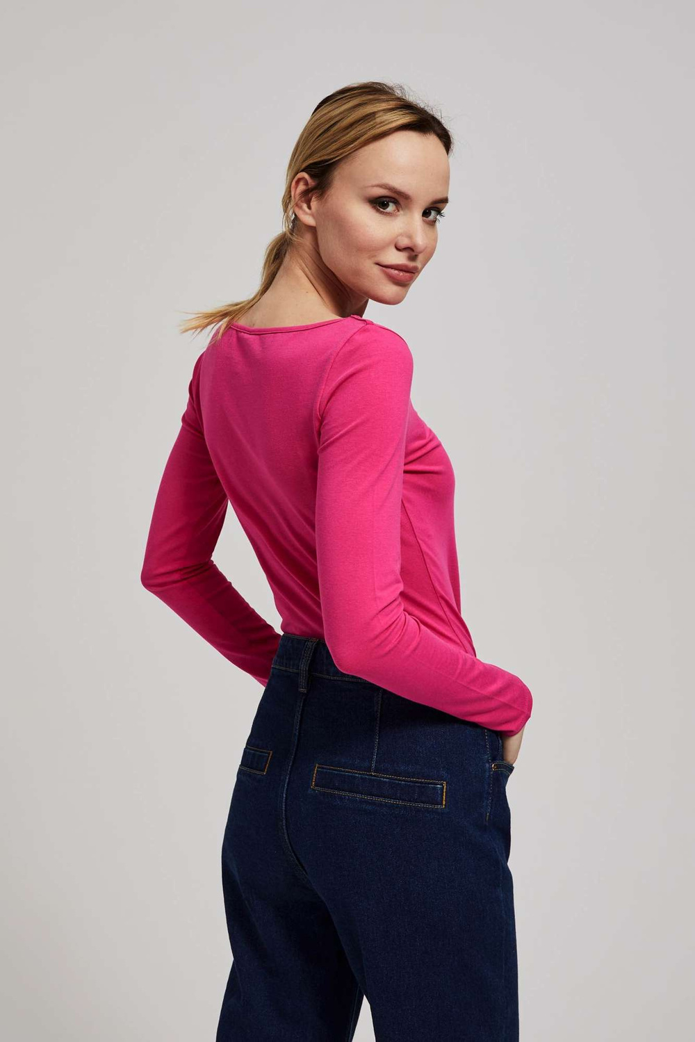 Marisse Fitted Long-Sleeved Fuchsia Blouse
