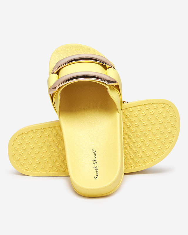 Resti Yellow women&#039;s slippers with gold ornament Serina - Footwear