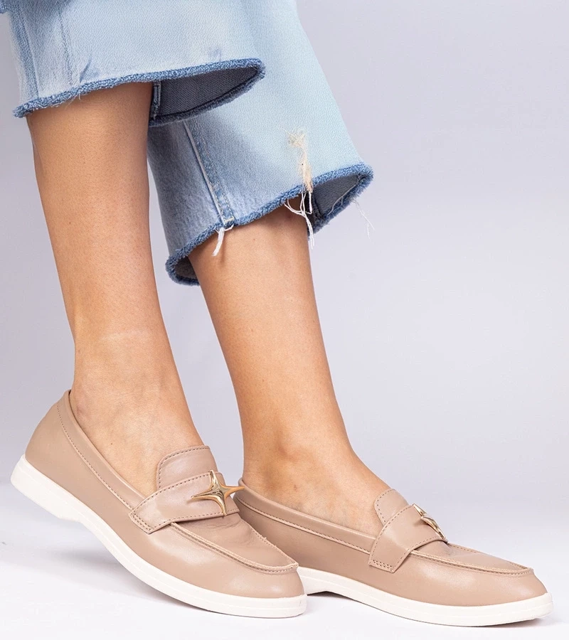 Gemre Mocasini de damă bej închis cu decorațiune aurie Senna