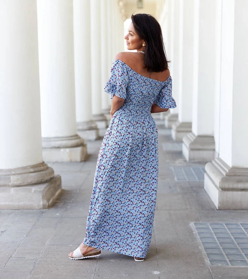 Gemre Rochie maxi Marcello cu flori albastre