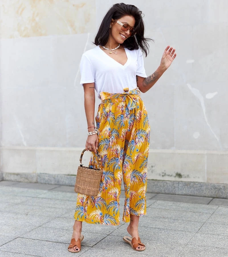UR/CEO Yellow wide pleated women's pants Sijam