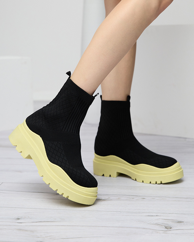 Resti Black and yellow womens flat-heeled boots Seritis - Footwear