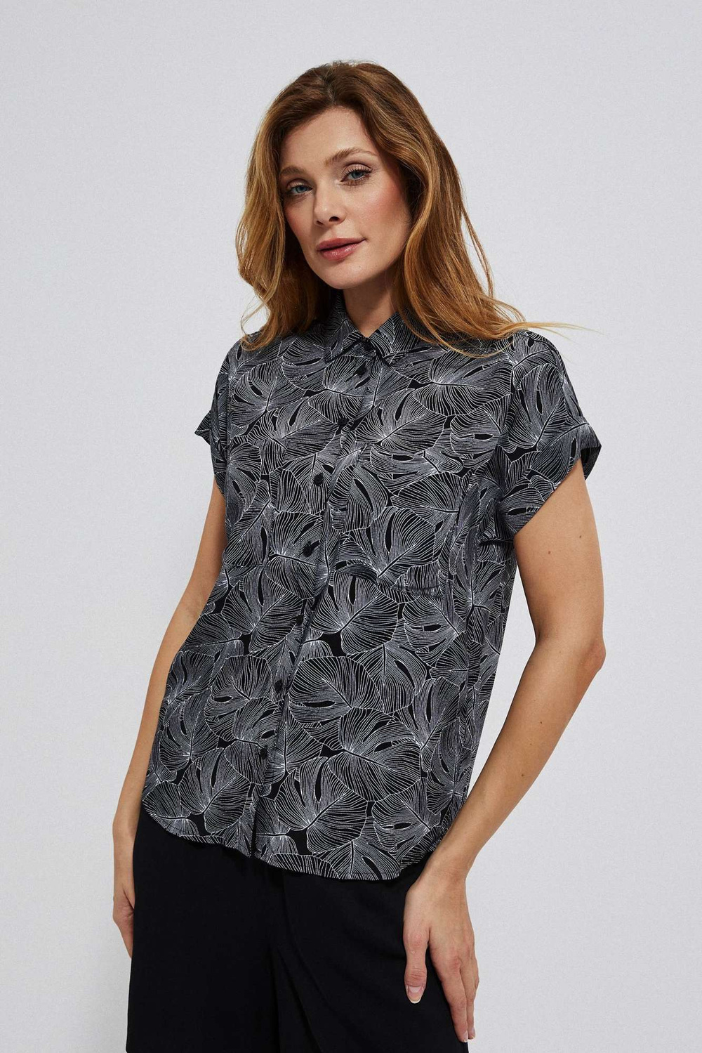 Marisse Viscose Shirt With Plant Print L-Ko-3746 Black