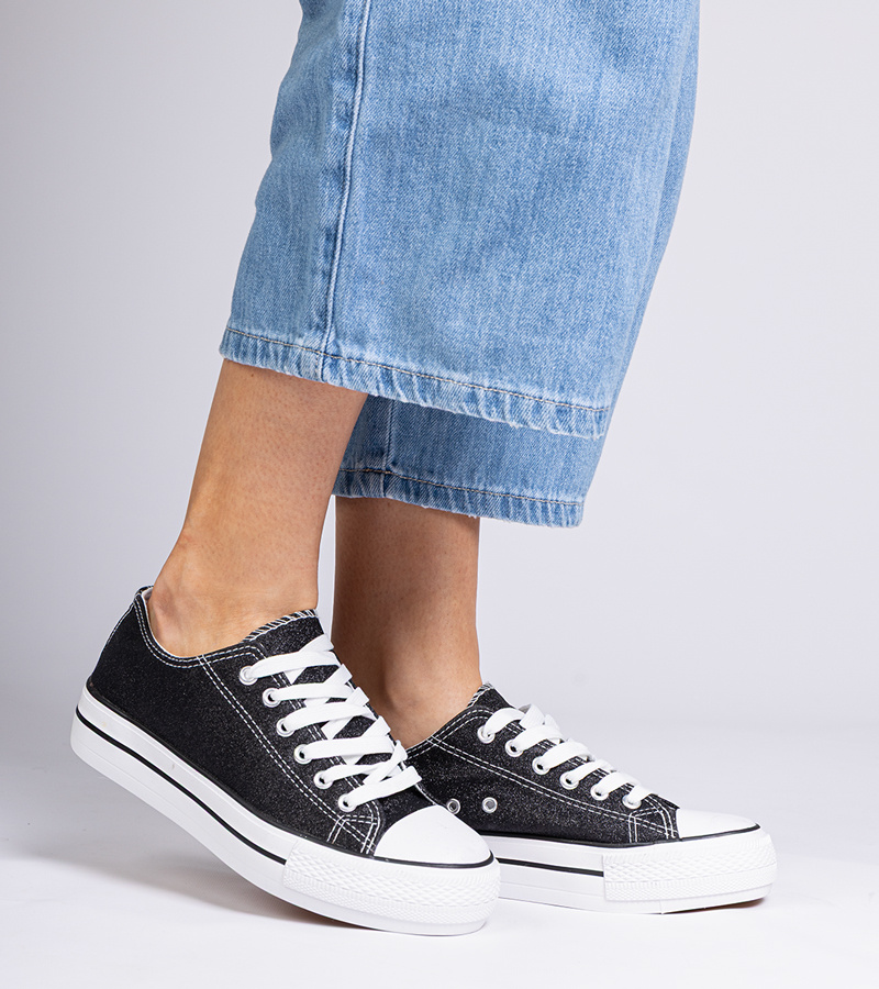 marka niezdefiniowana Black women's glitter sneakers Versina