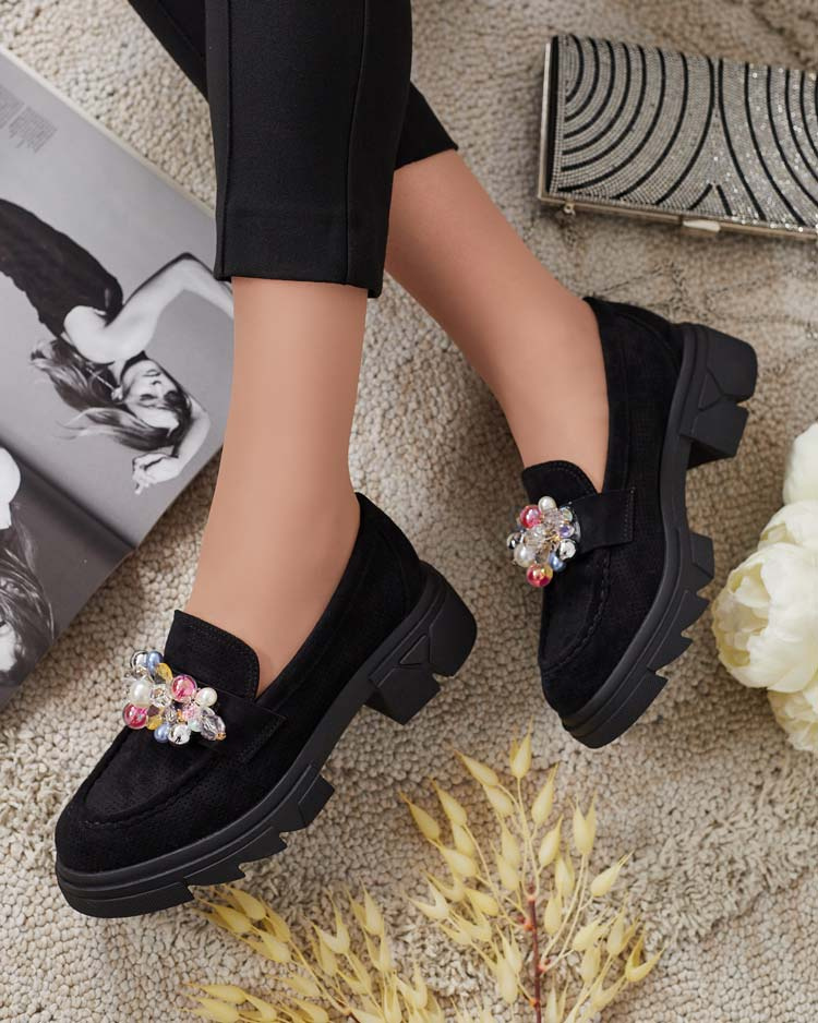 Resti Black women&#039;s moccasins with colorful Glam crystals