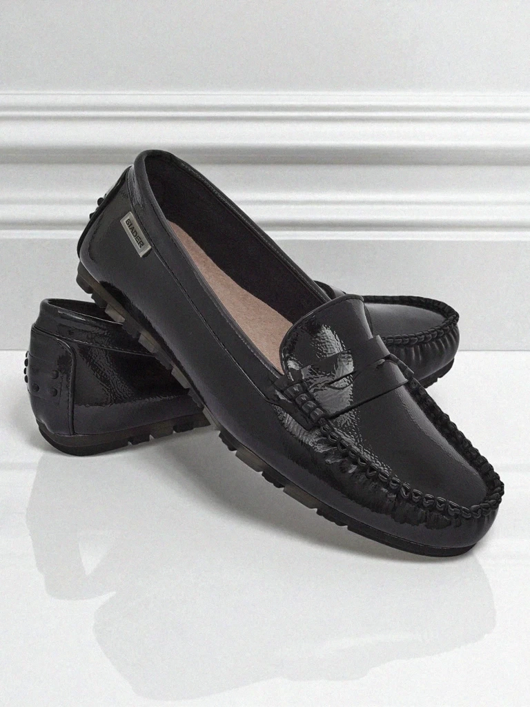 Resti Women&#039;s Cyra Nero Moccasins made of patent eco-leather, classic Italian style
