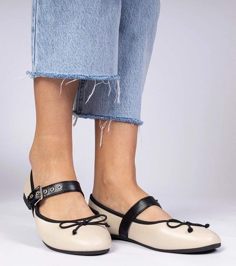 marka niezdefiniowana Beige women's ballet flats with bow Mansy