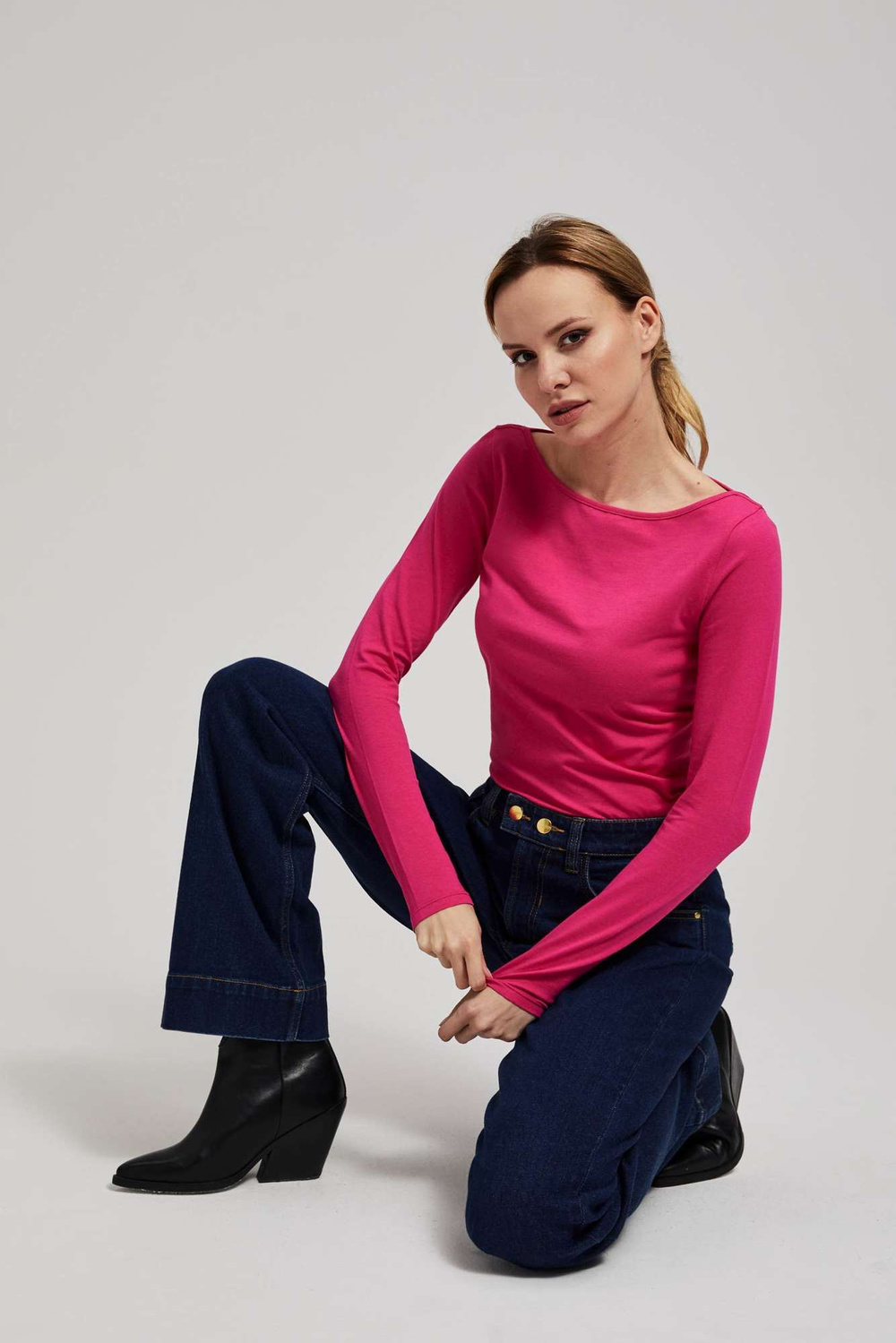 Marisse Fitted Long-Sleeved Fuchsia Blouse