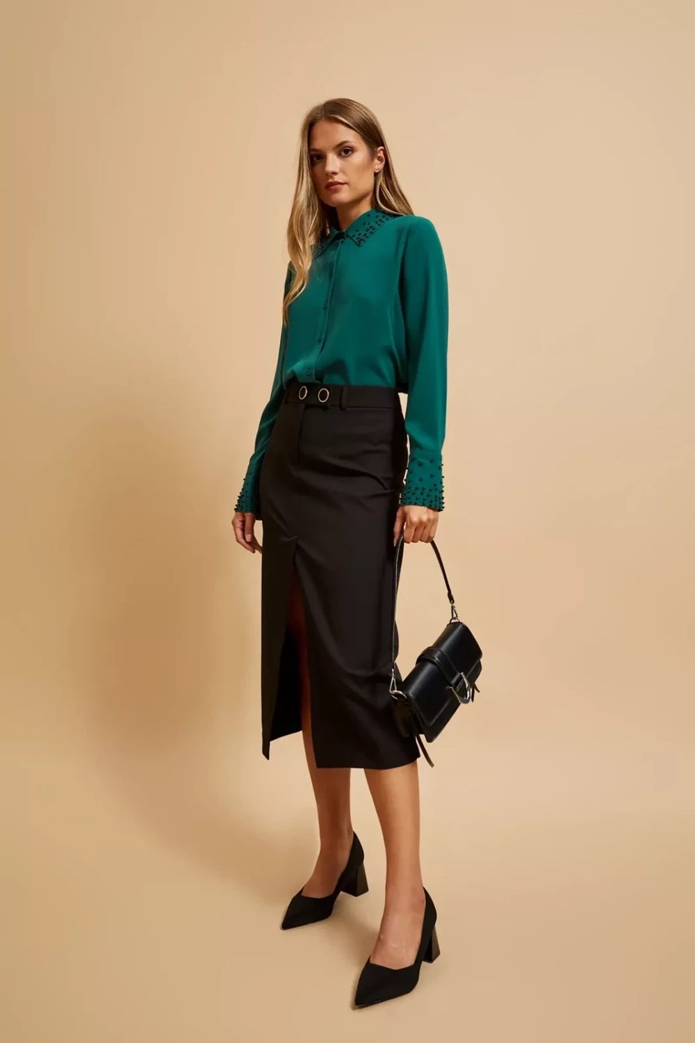 Marisse Shoulder Bag With Silver Buckle, Black