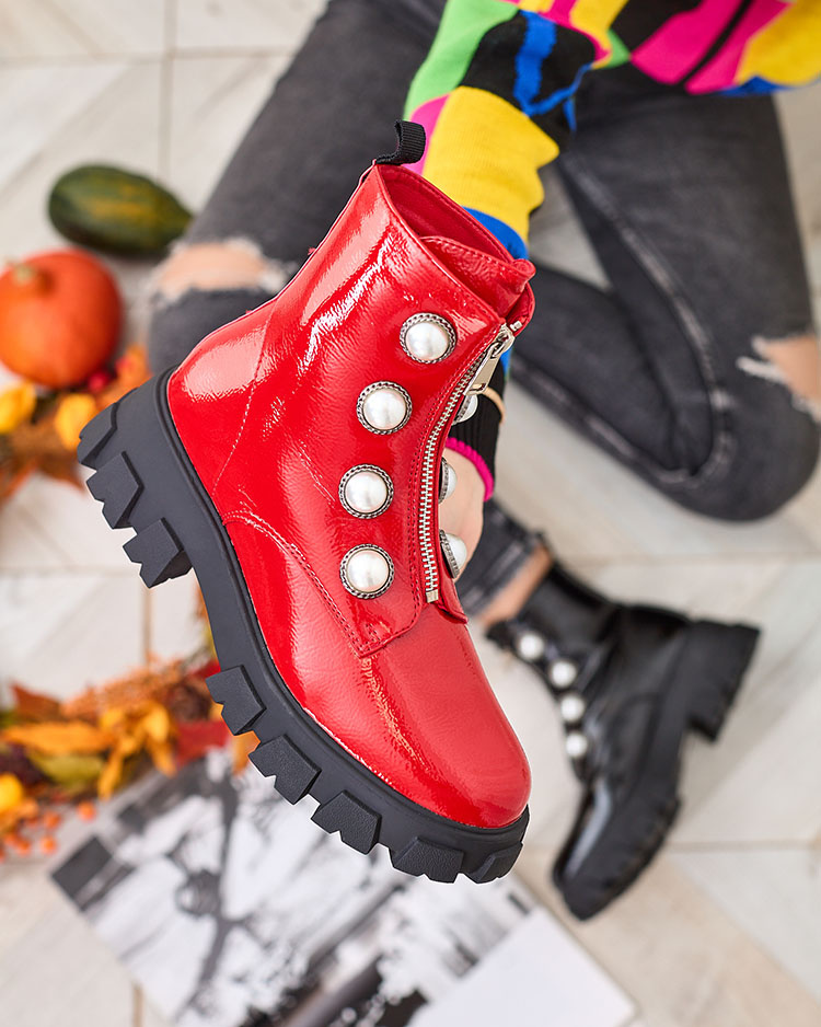 Resti Red women&#039;s lacquered boots with pearls Asiciu