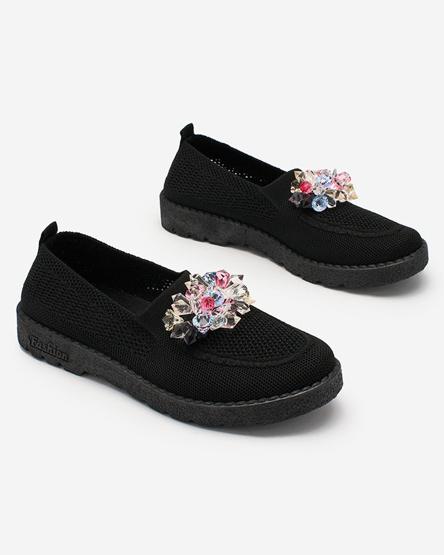 Resti Black women&#039;s fabric moccasins with crystals Fezens