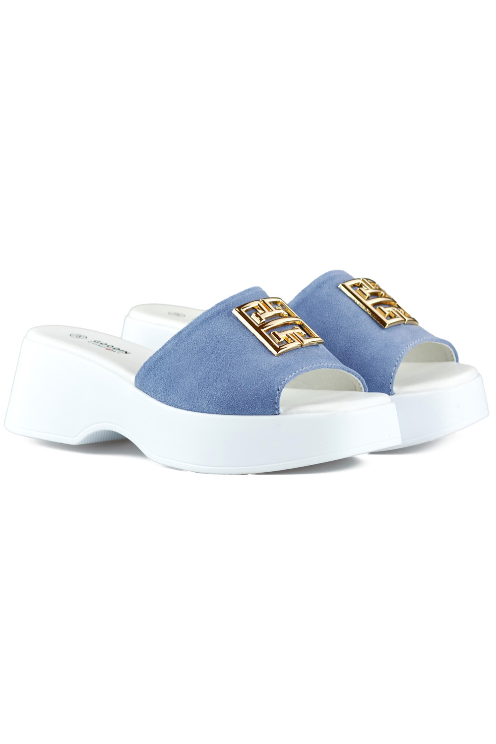 primohurt Blue jeans eleganckie wygodne klapki na grubej podeszwie