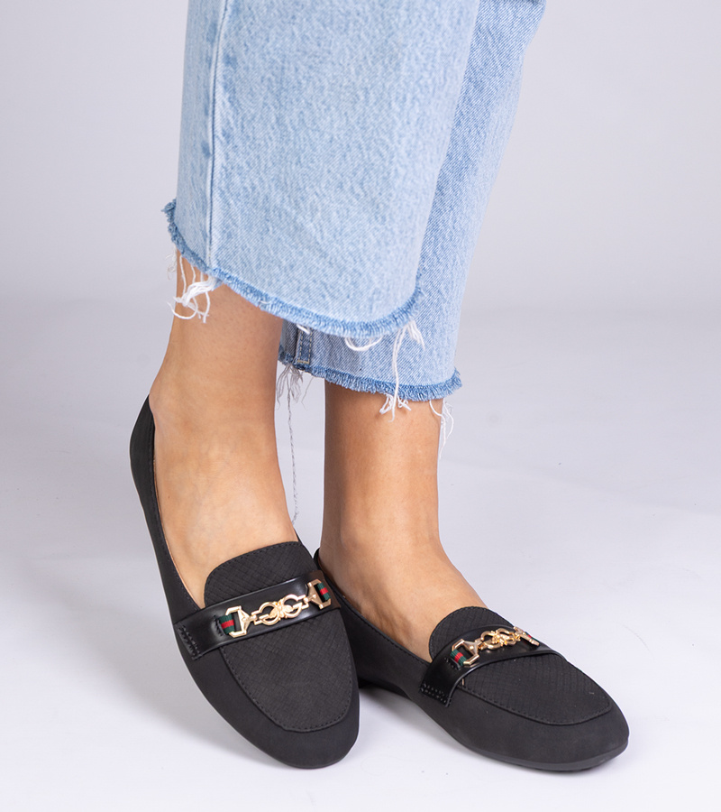 Gemre Mocasini negri cu finisaj mat și ornament auriu Gloriasa