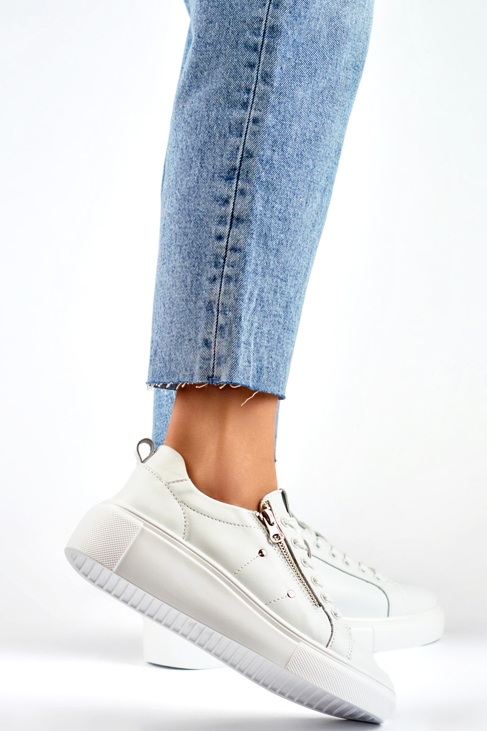 primohurt Białe skórzane buty sportowe damskie