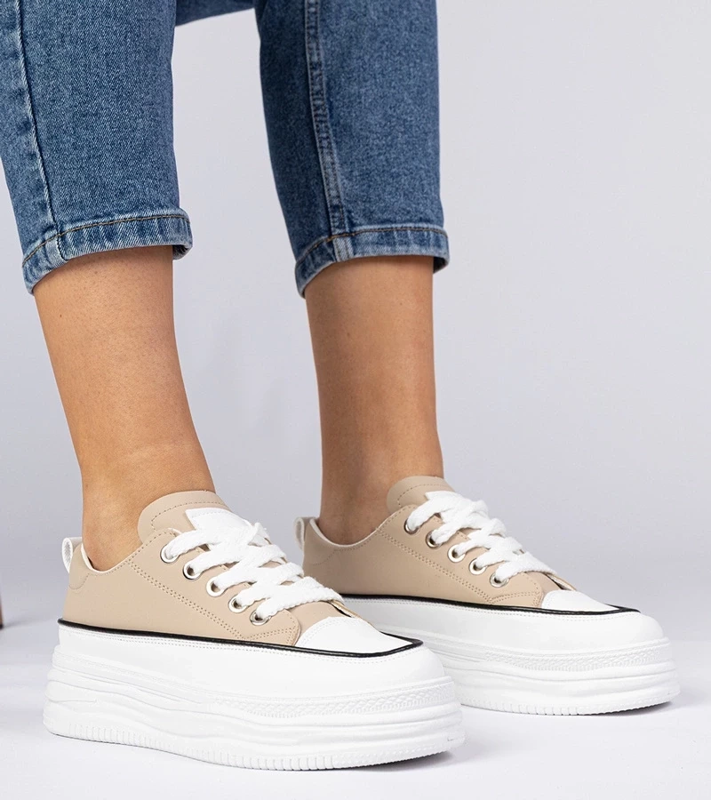 marka niezdefiniowana Beige women's high-soled sneakers Selina