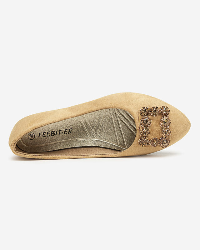 Resti Light brown women&#039;s eco-suede ballerinas with Linselisa decoration - Footwear