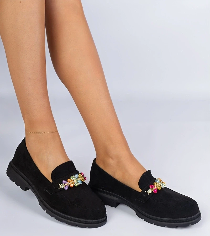 Gemre Mocasini negri de damă decorați cu pietre Liliana