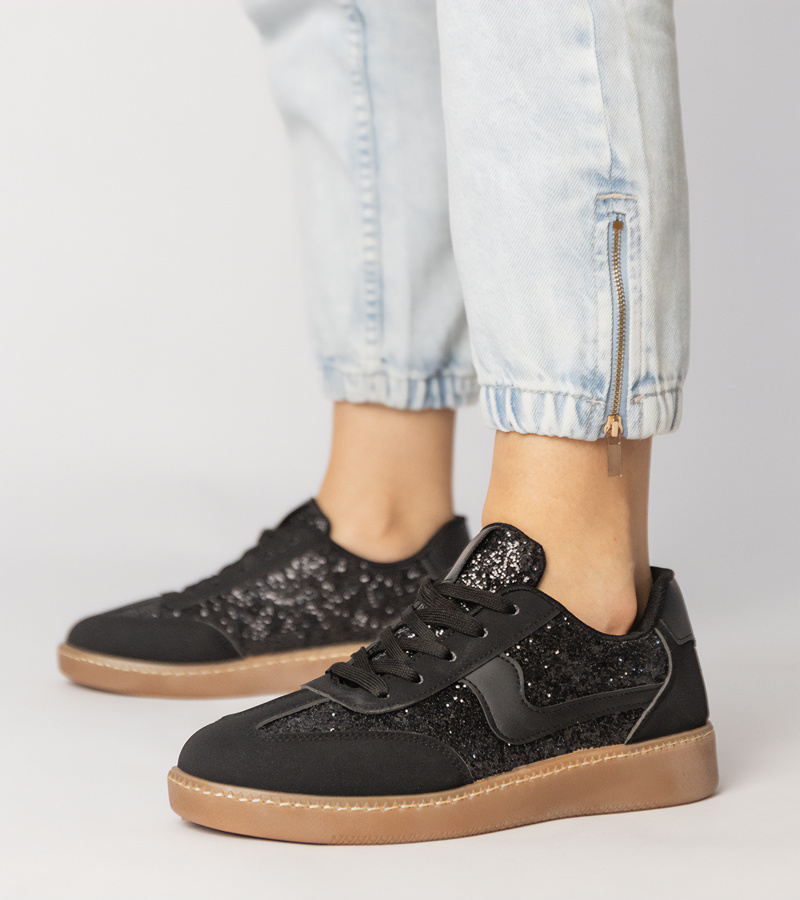 Gemre Adidași negri de damă decorați cu sclipici Likana