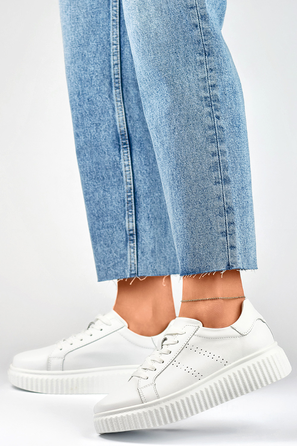 primohurt Białe buty sportowe damskie ze skóry naturalnej półbuty skórzane damskie