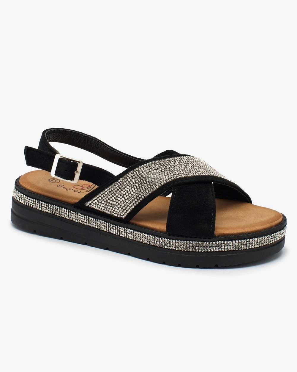 Resti Black women&#039;s eco-suede sandals with zircons Trikys