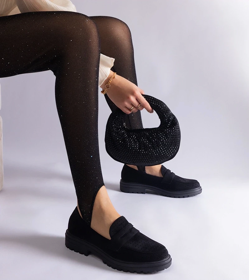 Gemre Pantofi mocasini din piele întoarsă ecologică Clausen negri și perforați