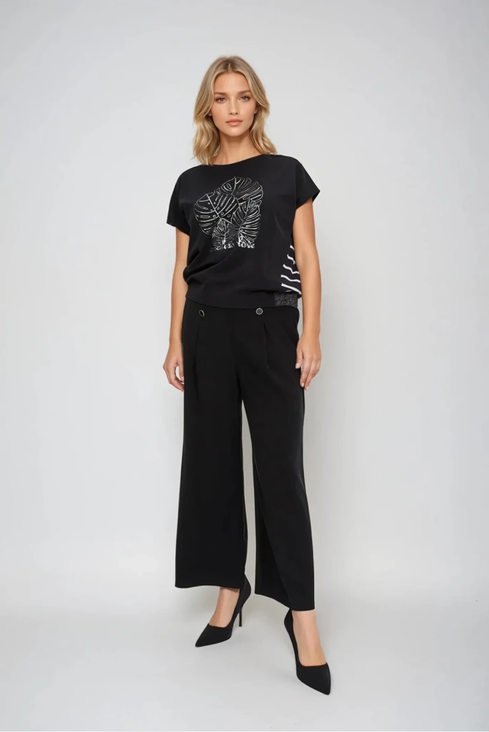 Marisse Black Cotton Blouse With Print