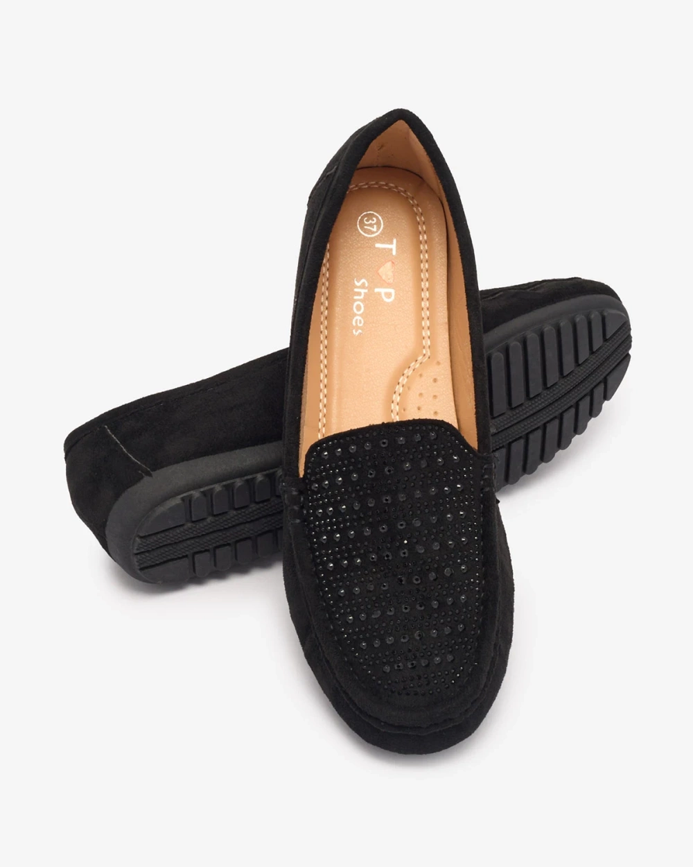 Resti Black women&#039;s moccasins with zircons Bretika - Footwear