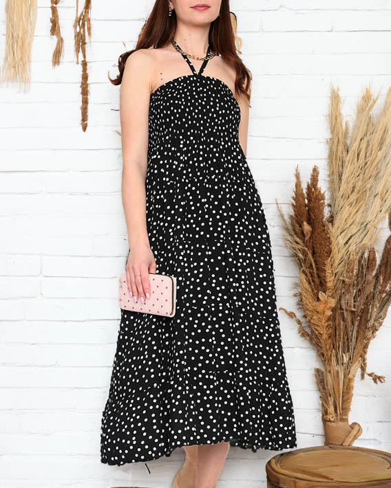 Resti Women's black polka dot midi dress - Clothing
