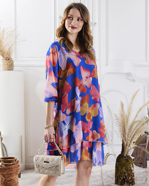 Resti Navy blue women's dress with print and frill