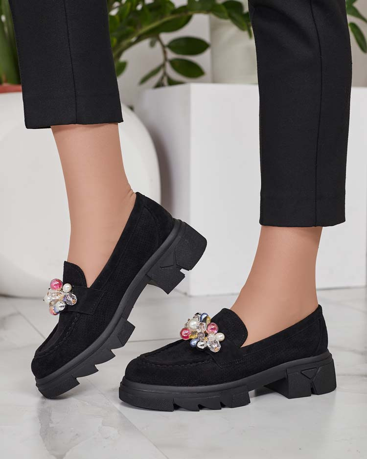 Resti Black women&#039;s moccasins with colorful Glam crystals