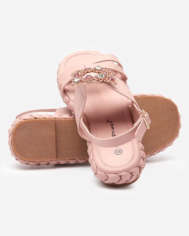 Resti Women's light pink sandals with a decorative Govy buckle - Footwear