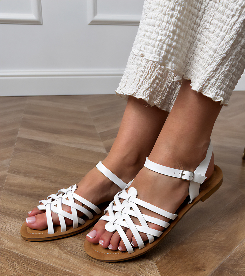 D/CEO White braided flat sole sandals Selvira