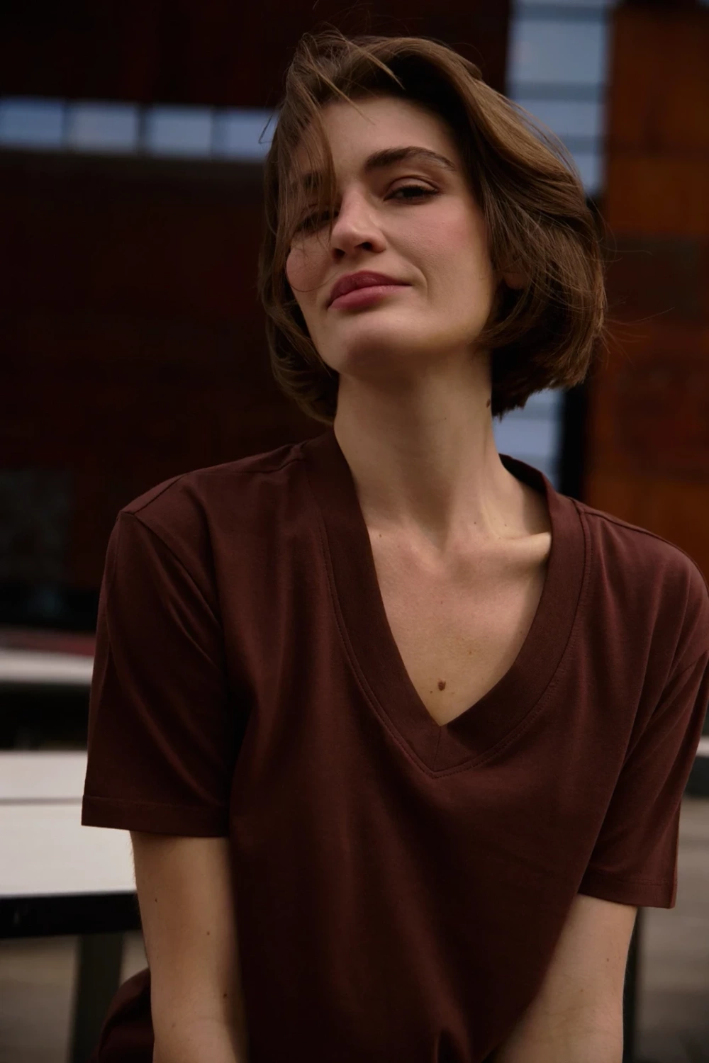 Marisse Brown V-Neck T-Shirt