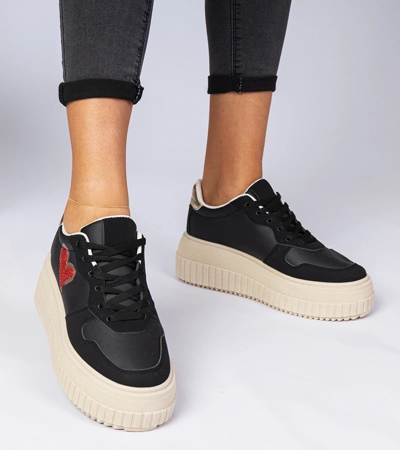 Gemre Adidași negri de damă cu inimă sclipitoare Laira