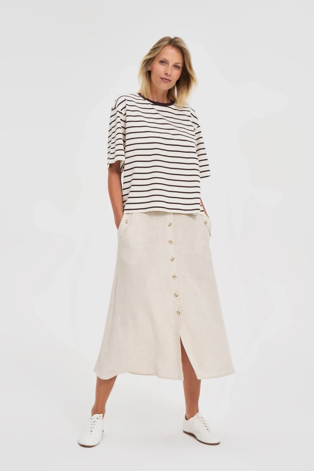 Marisse Brown Striped Oversize T-Shirt