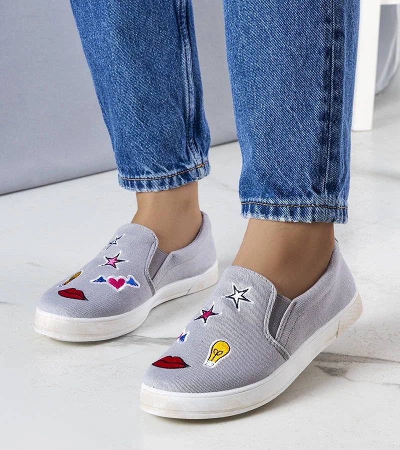 Gemre Adidași din material textil gri cu petice Anais