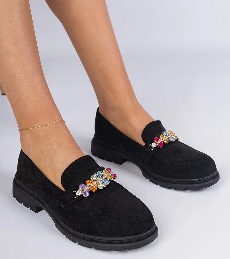 Gemre Mocasini negri de damă decorați cu pietre Liliana